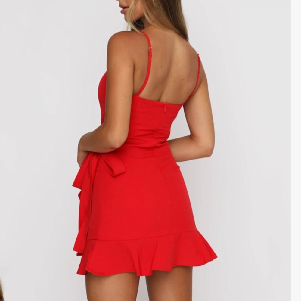 Chic Red Ruffle Mini Dress - Picture 2 of 8